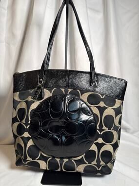 Coach Signature Laura Large Tote (F18335) Black Jacquard Designer Bag
